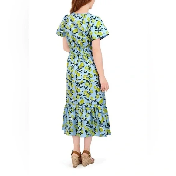 ❗️FINAL❗️NWT French Connection Blue and Yellow Lemon Midi Dress XL - Picture 5 of 14